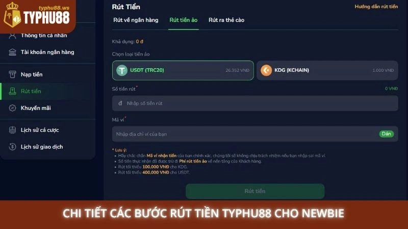Rút tiền Typhu88 2 Chi tiết các bước rút tiền Typhu88 cho newbie