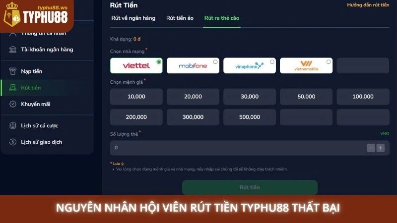 Rút tiền Typhu88 3 Nguyên nhân hội viên rút tiền Typhu88 thất bại